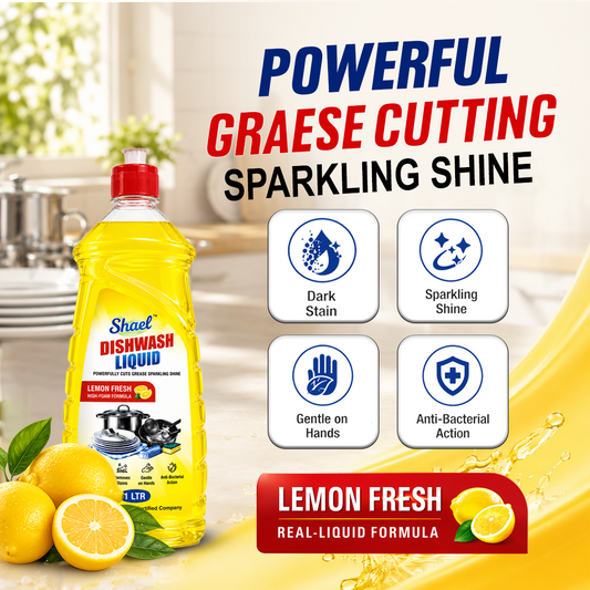 Shael Lemon Fresh Dishwash Liquid – Powerful Grease Cutting (1 Ltr)