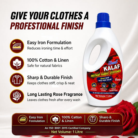 Rose Instant Fabric Stiffener 1 Litre | Premium Liquid Laundry Starch with Luxurious Rose Fragrance for Crisp Sarees, Shirts & Bridal Wear