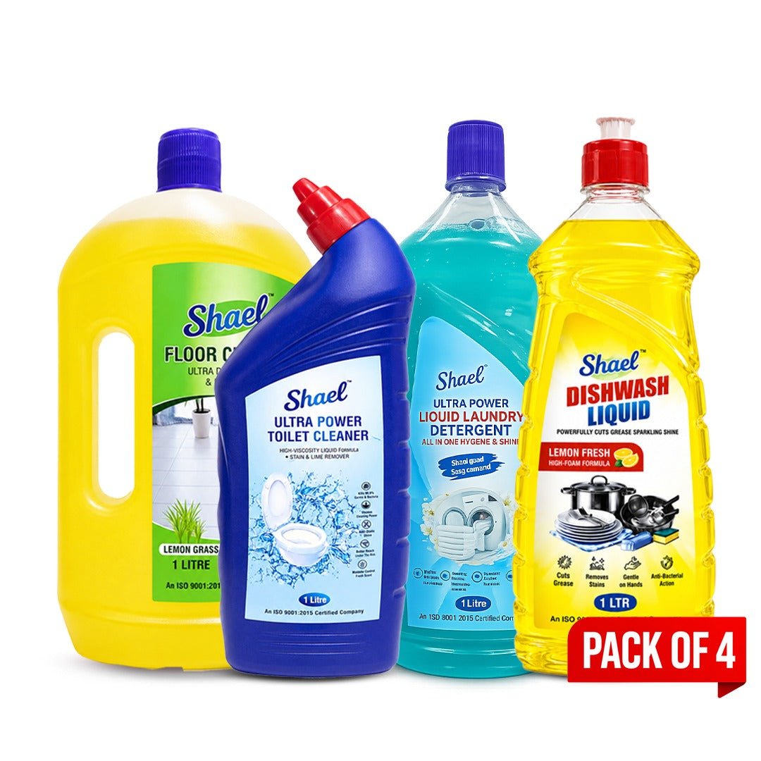 Shael All-in-One Home Cleaning Kit – Floor, Dishwash & Toilet Cleaner (Pack of 4)