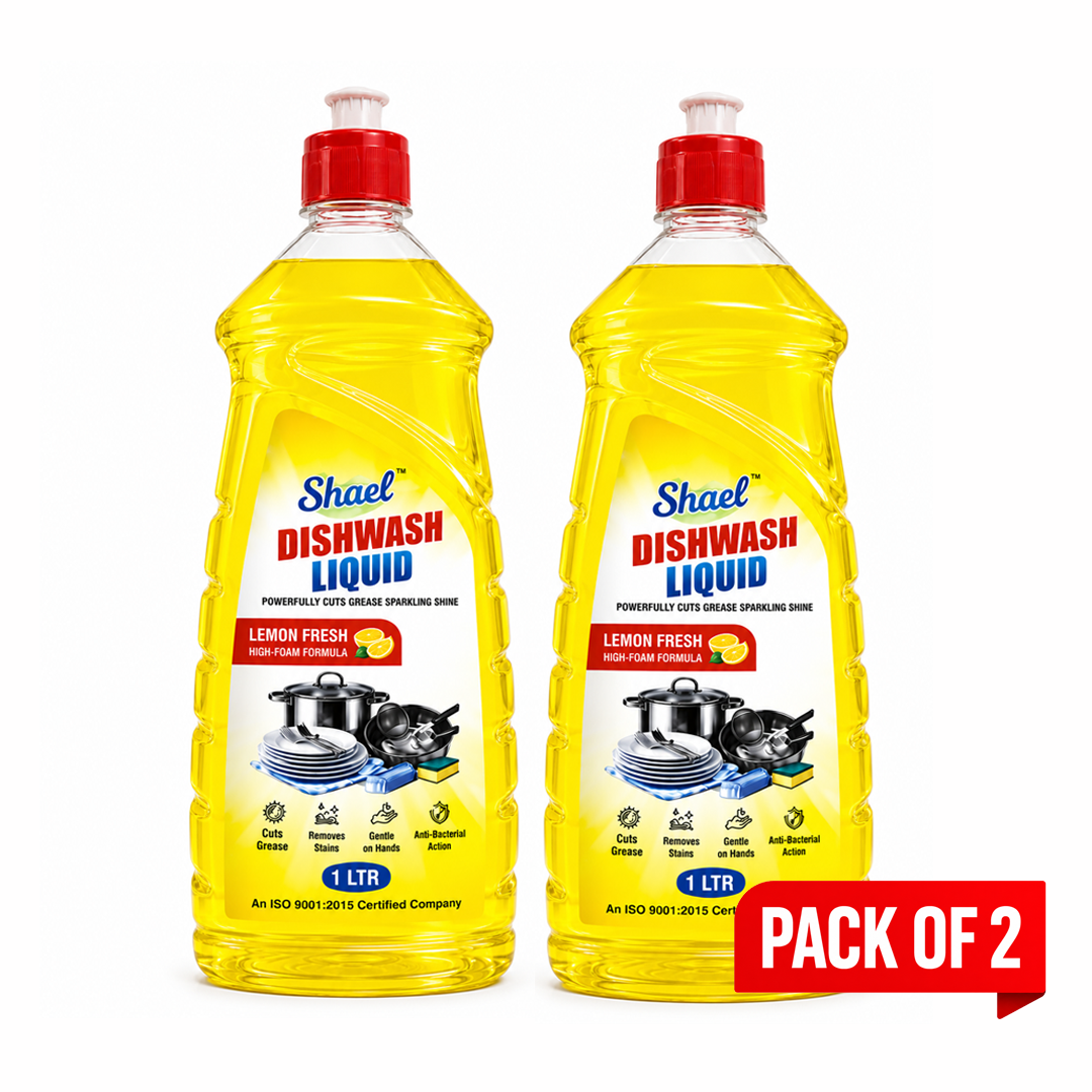 Shael Lemon Fresh Dishwashing Liquid Gel – 1 Ltr (Pack of 2) | Tough Stain & Grease Cleaner – ₹92/bottle
