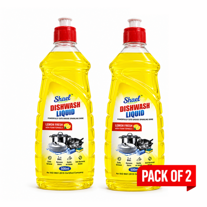 Shael Lemon Fresh Dishwashing Liquid Gel – 500ml (Pack of 2) | Tough Stain & Grease Cleaner – ₹71/bottle