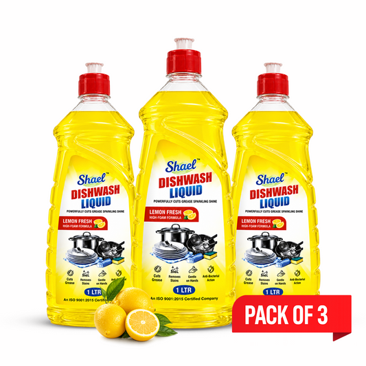 Shael Lemon Fresh Dishwashing Liquid Gel – 1 Ltr (Pack of 3) | Tough Stain & Grease Cleaner – ₹85.3/bottle
