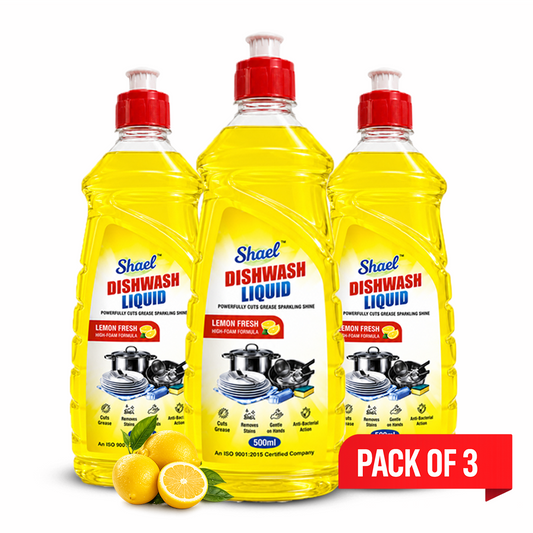 Shael Lemon Fresh Dishwashing Liquid Gel – 500ml (Pack of 3) | Tough Stain & Grease Cleaner – ₹64.3/bottle
