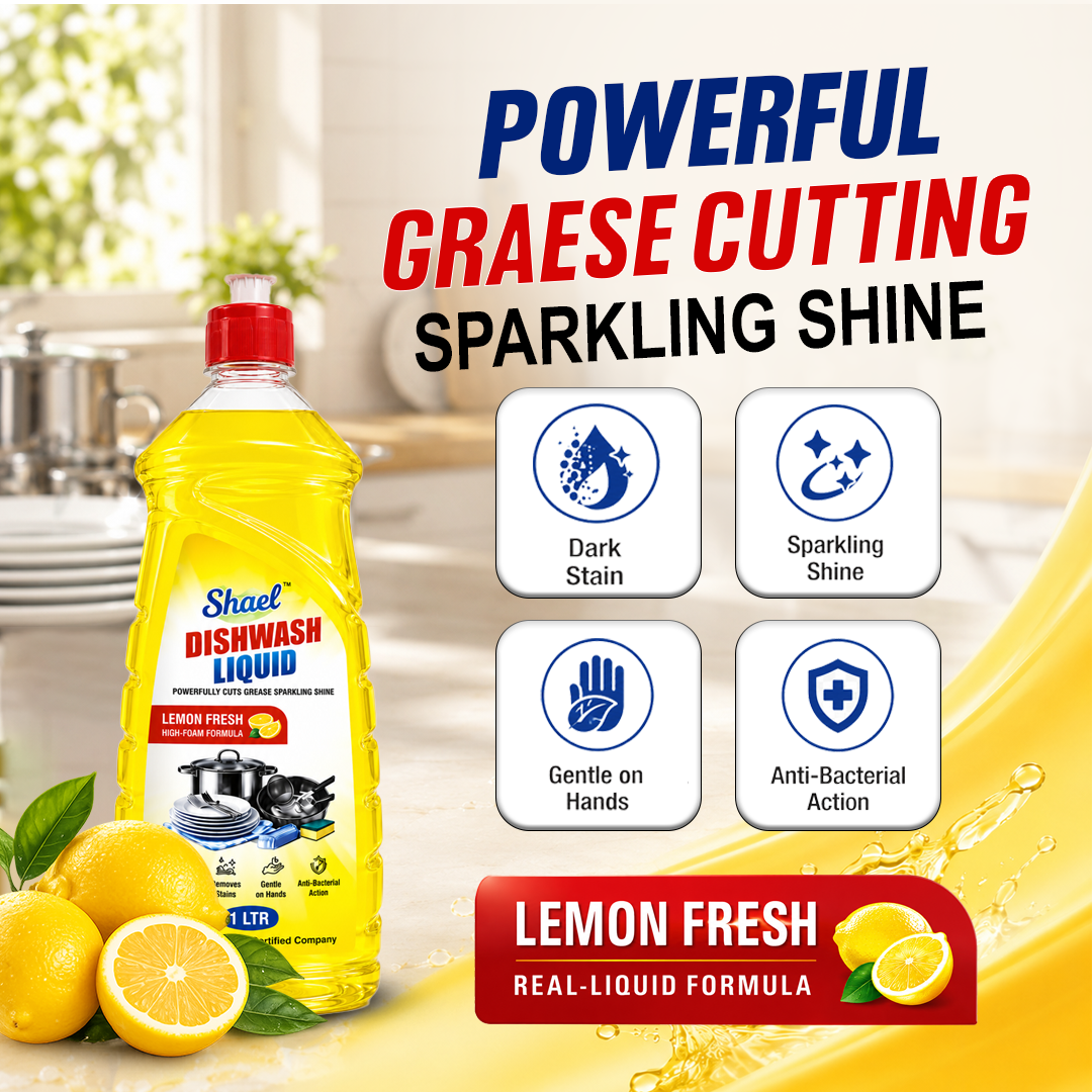 Shael Lemon Fresh Dishwash Liquid – Powerful Grease Cutting (1 Ltr)