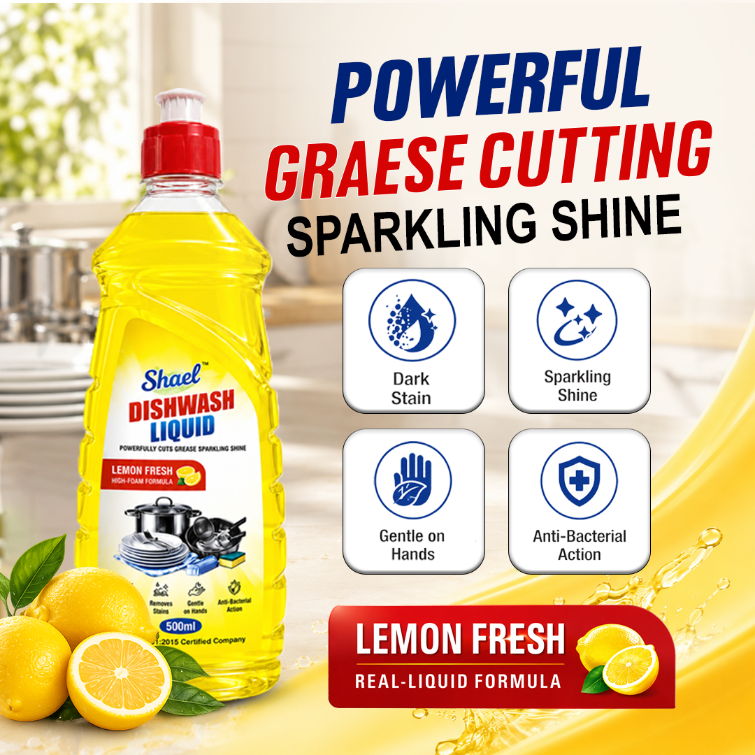 Shael Lemon Fresh Dishwashing Liquid Gel – 500ml (Pack of 2) | Tough Stain & Grease Cleaner – ₹71/bottle