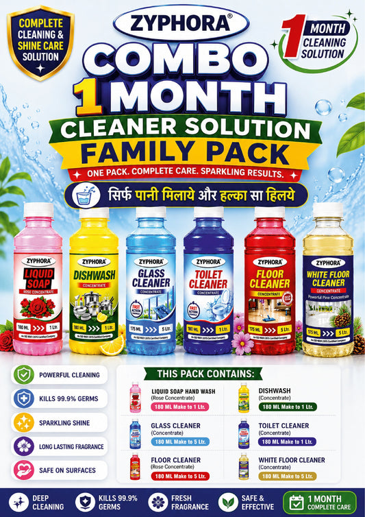 Zyphora 1 Month Cleaner Solution Family Pack Combo – Complete Home Cleaning Kit (Set of 6 Concentrates)