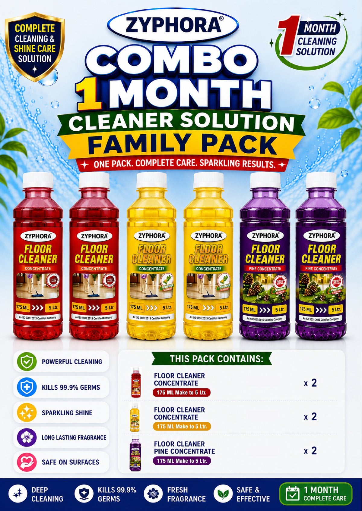 Zyphora Concentrated Floor Cleaner Liquid Combo (Rose, Citrus & Pine) – Set of 6 PackZyphora Concentrated Floor Cleaner Liquid Combo (Rose, Lemongrass & Lavender) – Set of 6 Pack