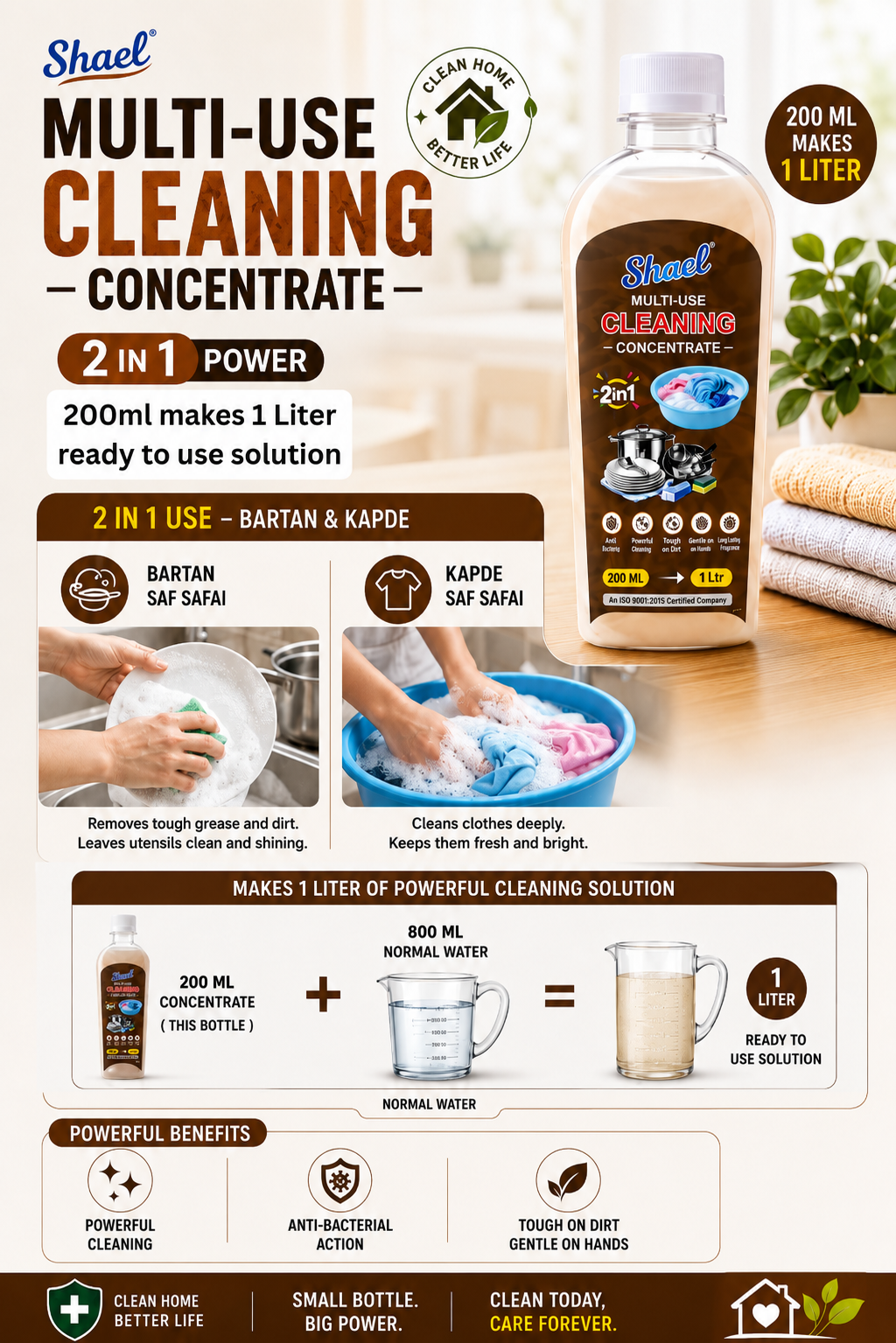 2-in-1 Concentrate Cleaning Liquid 200ml | Makes 1 Litre