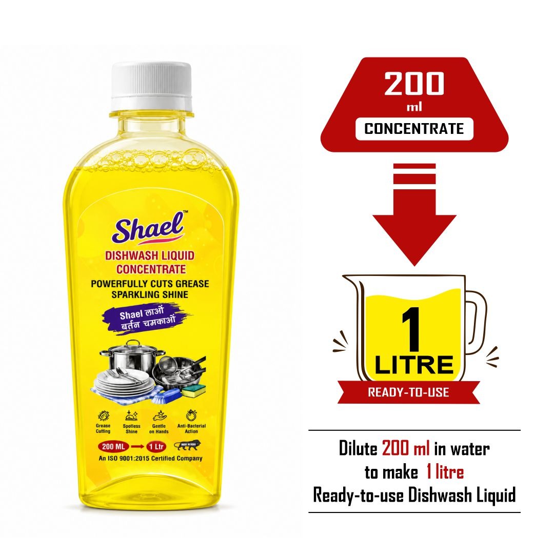Dishwash Liquid Concentrate Lemon 200ml – Makes 1 Litre – Lemon Grease-Cutting Formula for Sparkling Clean Utensils | Antibacterial & Gentle on Hands Dishwashing Gel