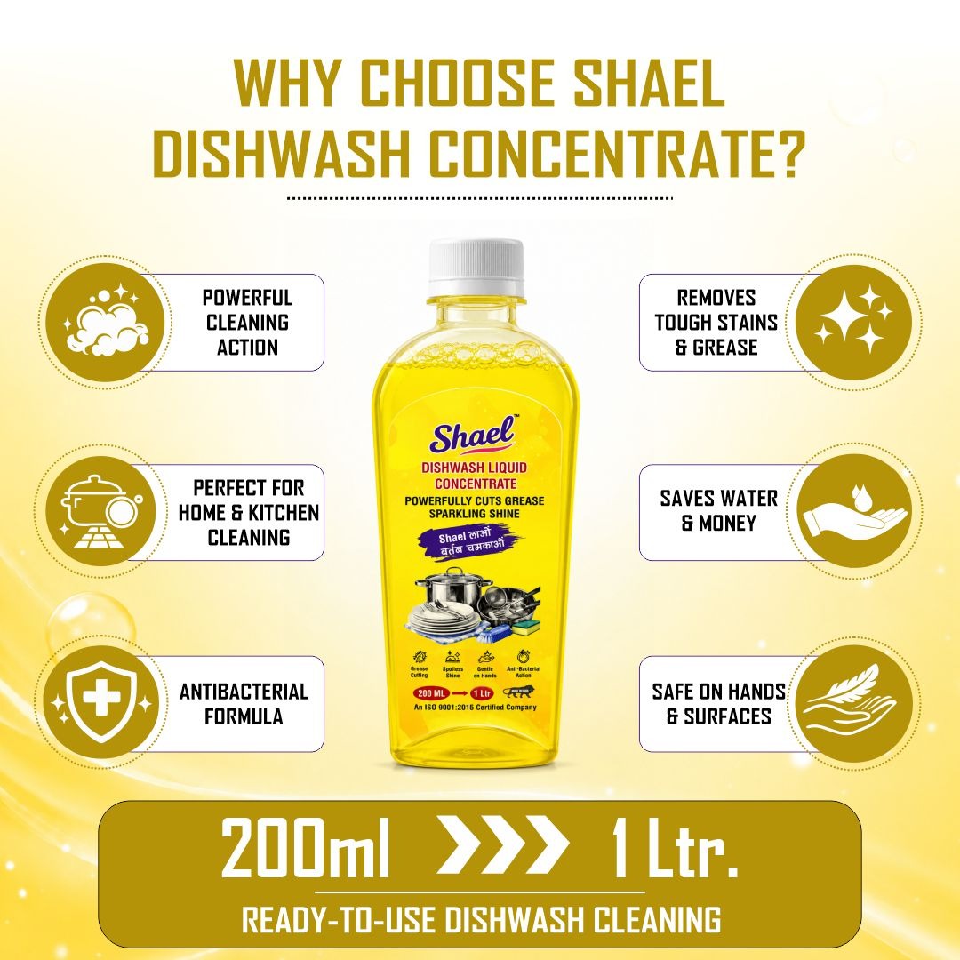 Dishwash Liquid Concentrate Lemon 200ml – Makes 1 Litre – Lemon Grease-Cutting Formula for Sparkling Clean Utensils | Antibacterial & Gentle on Hands Dishwashing Gel