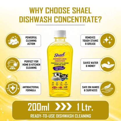 Dishwash Liquid Concentrate Lemon 200ml – Makes 1 Litre – Lemon Grease-Cutting Formula for Sparkling Clean Utensils | Antibacterial & Gentle on Hands Dishwashing Gel