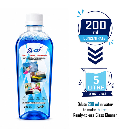 Glass Cleaner Concentrate 200ml – Makes 5 Litres – Streak-Free Window, Mirror & Glass Cleaner