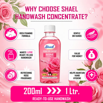 Shael Rose Liquid Soap Concentrate (200 ml) | Rich Foam Formula | Makes 1 Litre Ready-to-Use Handwash | Gentle on Hands