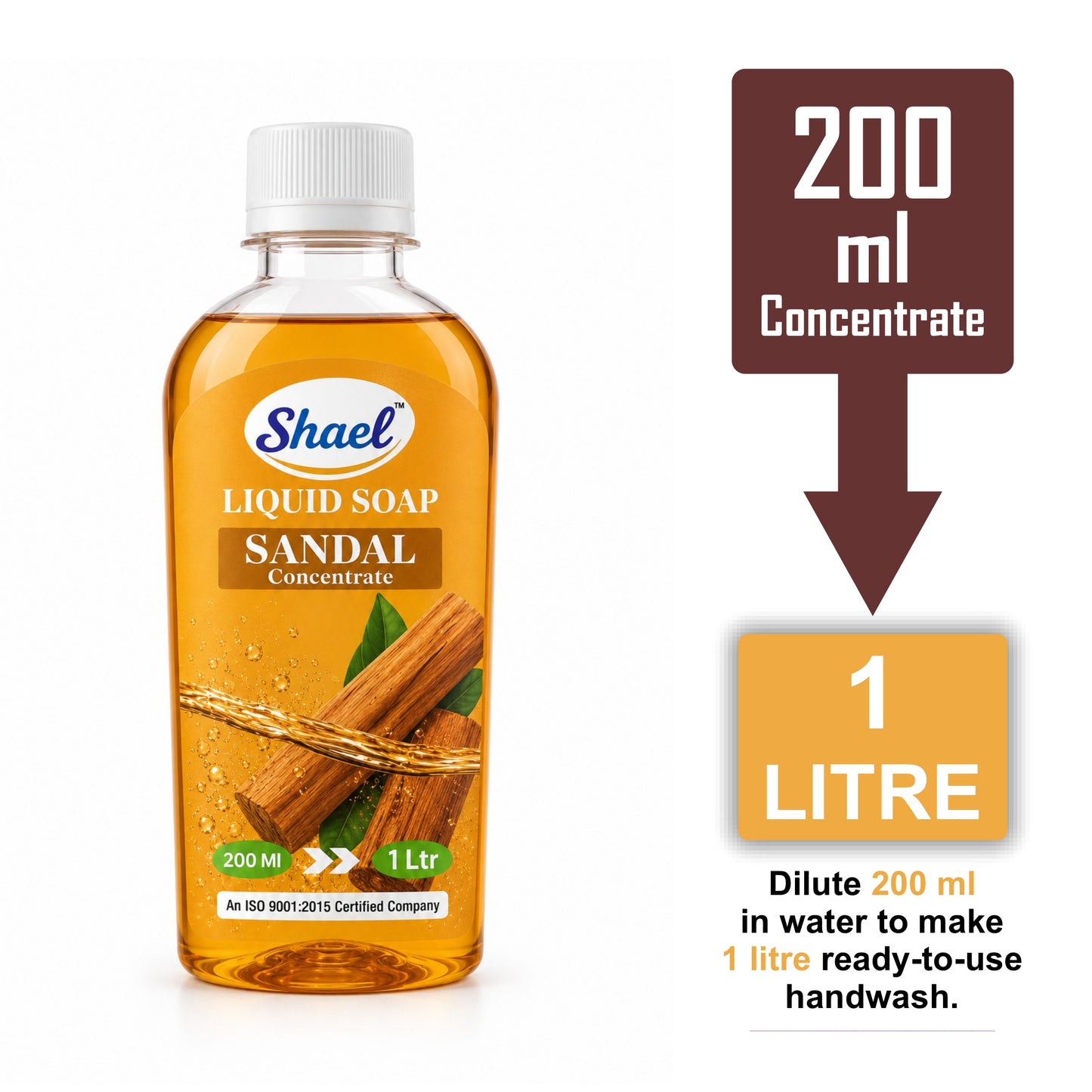 Shael Sandal Liquid Soap Concentrate (200 ml) | Rich Foaming Formula | Makes 1 Litre Ready-to-Use Handwash | Gentle on Hands