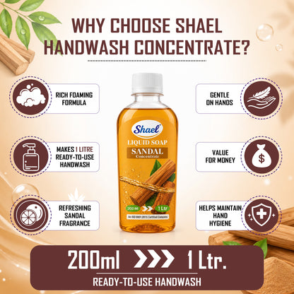 Shael Sandal Liquid Soap Concentrate (200 ml) | Rich Foaming Formula | Makes 1 Litre Ready-to-Use Handwash | Gentle on Hands