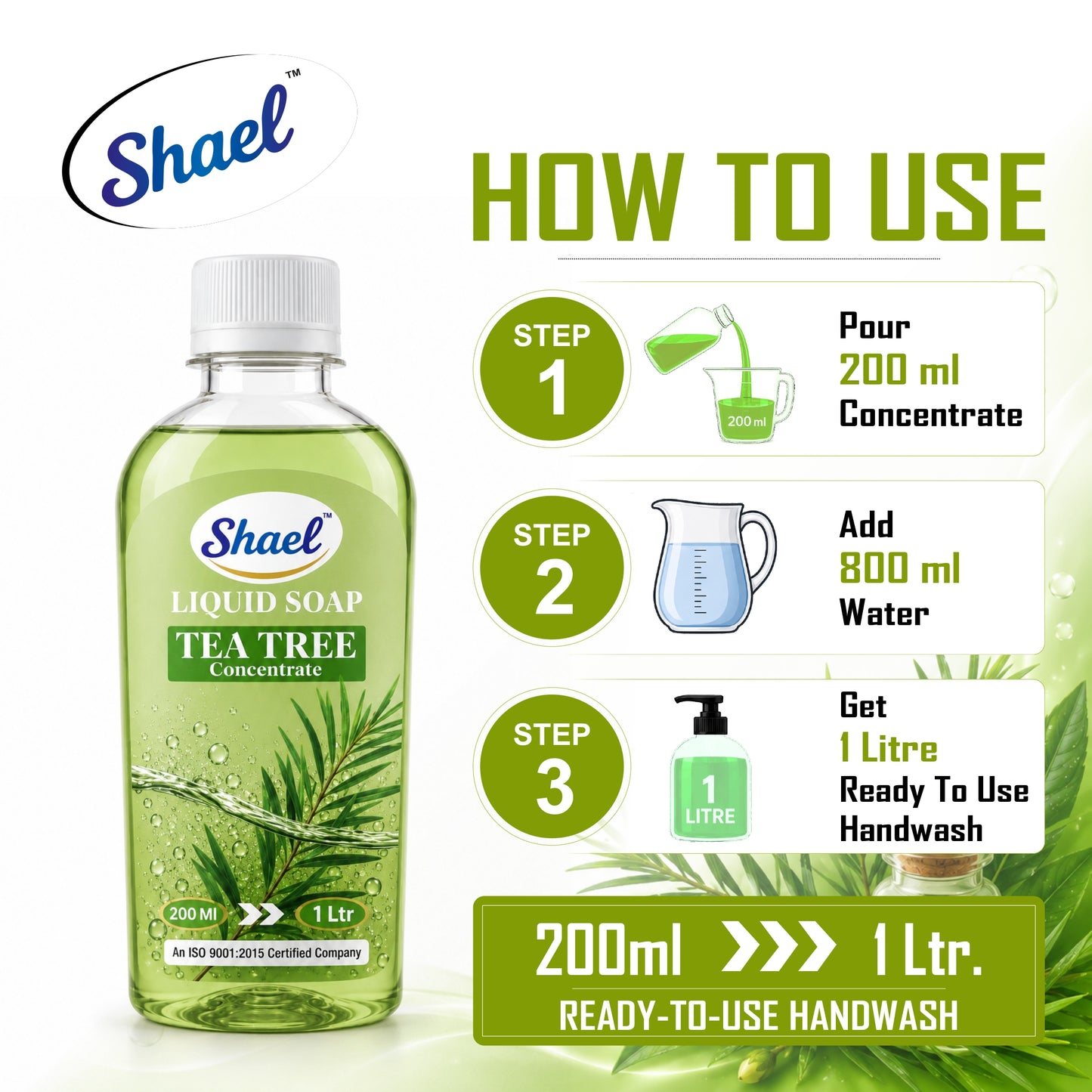 Shael Tea Tree Liquid Soap Concentrate (200 ml) | Makes 1 Litre Ready-to-Use Handwash