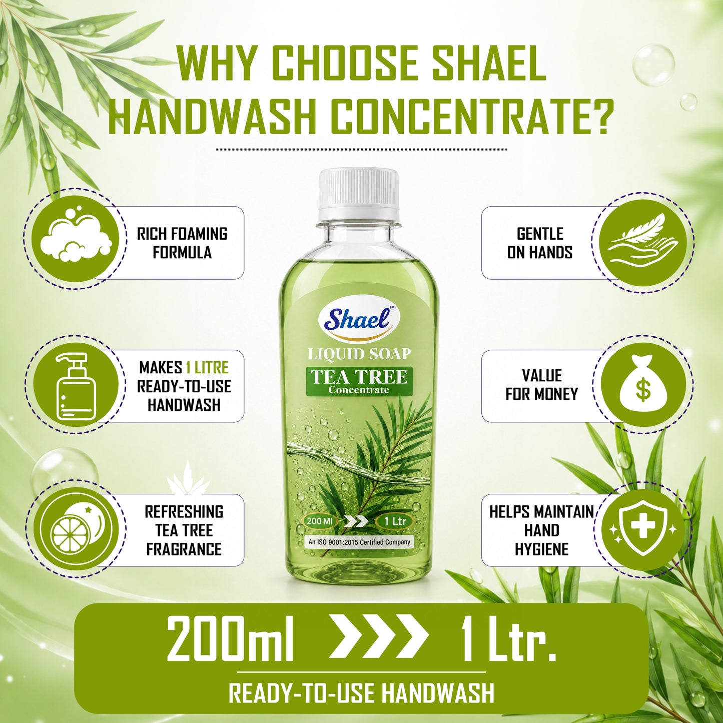 Shael Tea Tree Liquid Soap Concentrate (200 ml) | Makes 1 Litre Ready-to-Use Handwash