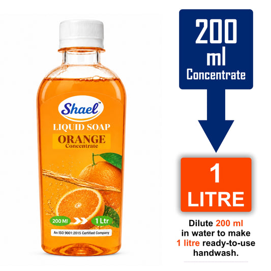 Shael Orange Liquid Soap Concentrate (200 ml) | Rich Foaming Formula | Makes 1 Litre Ready-to-Use Handwash