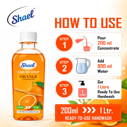 Shael Orange Liquid Soap Concentrate (200 ml) | Rich Foaming Formula | Makes 1 Litre Ready-to-Use Handwash