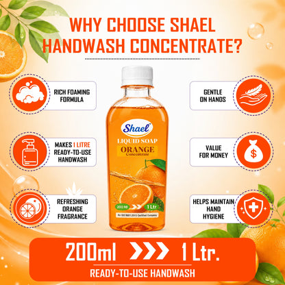 Shael Orange Liquid Soap Concentrate (200 ml) | Rich Foaming Formula | Makes 1 Litre Ready-to-Use Handwash