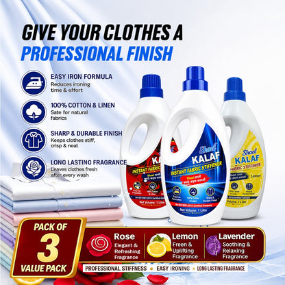 Shael Instant Fabric Stiffener Liquid 1L (Pack of 3) – Easy Iron & Crisp Finish for Cotton & Linen