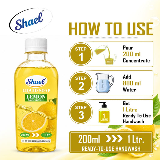 Shael Lemon Liquid Soap Concentrate (200 ml) | Makes 1 Litre Ready-to-Use Handwash