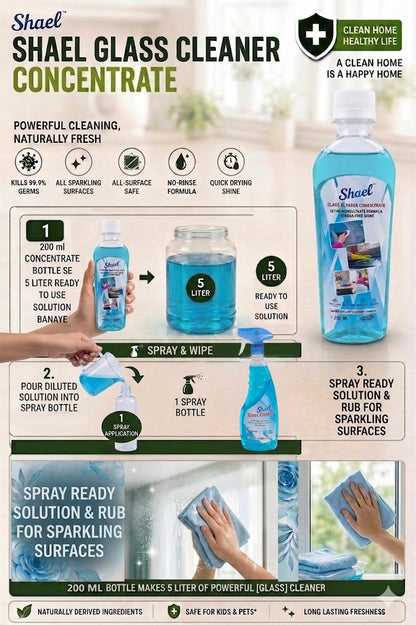 Glass Cleaner Concentrate 200ml – Makes 5 Litres – Streak-Free Window, Mirror & Glass Cleaner