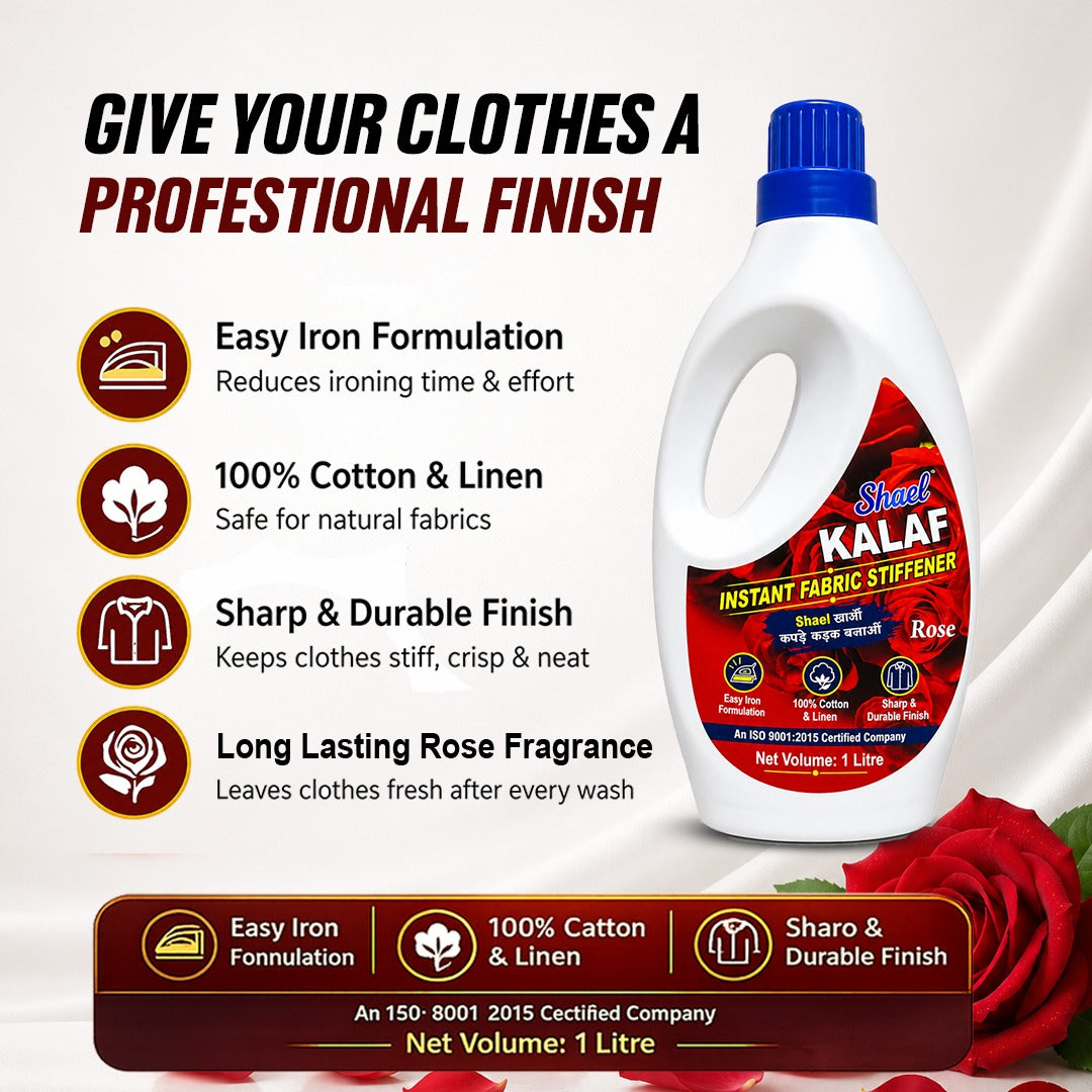 Rose Instant Fabric Stiffener 1 Litre | Premium Liquid Laundry Starch with Luxurious Rose Fragrance for Crisp Sarees, Shirts & Bridal Wear