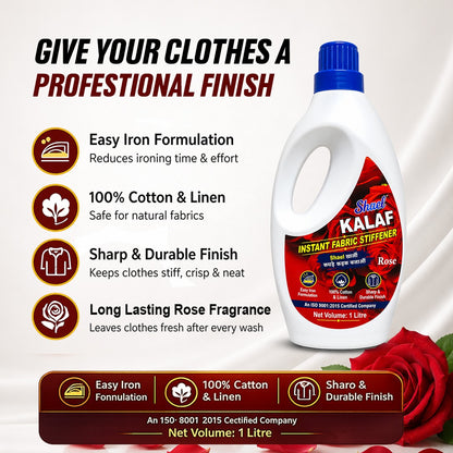 Rose Instant Fabric Stiffener 1 Litre | Premium Liquid Laundry Starch with Luxurious Rose Fragrance for Crisp Sarees, Shirts & Bridal Wear